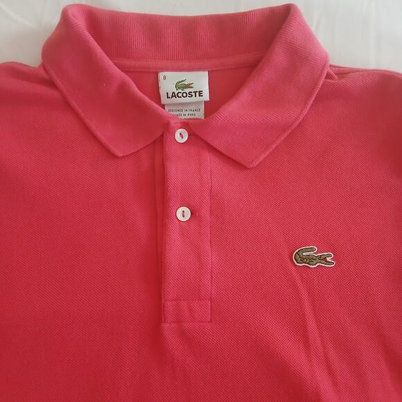 Lacoste Casual Shirt Men's Size 8 Coral Pink Long Sleeve Polo 100% Cotton - Picture 4 of 12